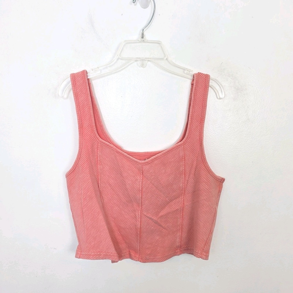 Aerie Pink Ribbed Fitted Corset Cropped Summer Cute Casual Tank Top Size XL - Picture 3 of 8